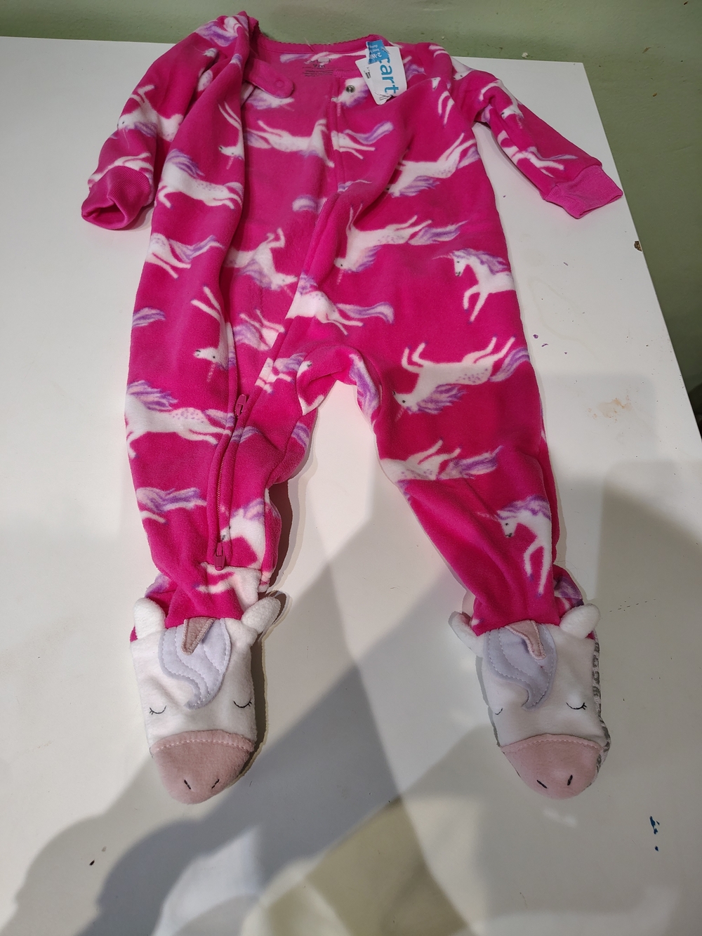 NWT Carter's Pink Unicorn 2 Way Zipper Fleece Baby Girl Pajamas Size 9 Months